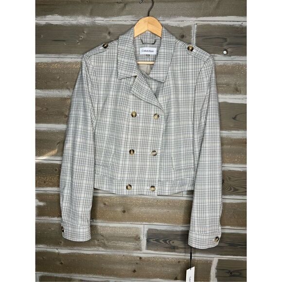 Calvin Klein NWT PLAID Double Breasted Coat Jacket Sz 16 - Picture 1 of 6